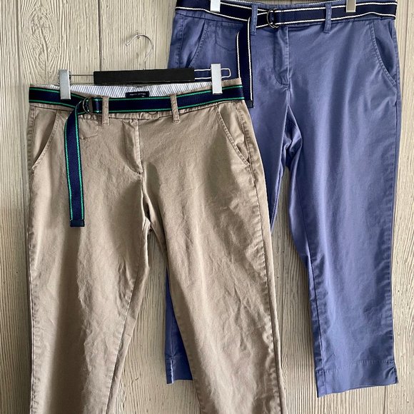 Tommy Hilfiger 2 Lot Ladies 12 Cropped Straight Leg Pant w Belt Blue Tan Bundle - Picture 2 of 16